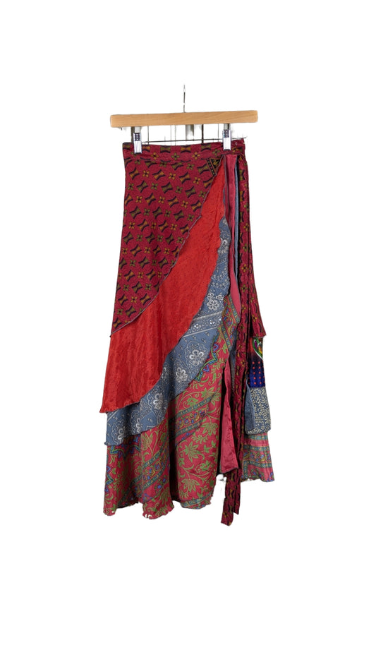 Regular 4 Layer Maxi Length Up-Cycled Reversible Sari Wrap Skirt