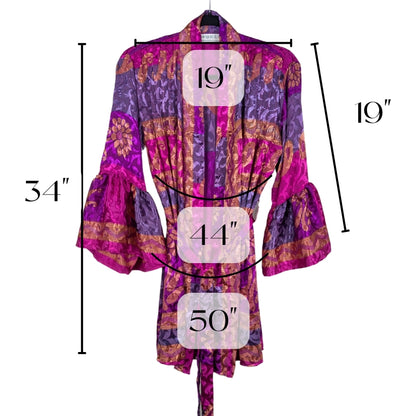 Short Flared Sleeve Up-cycled Sari Kimono