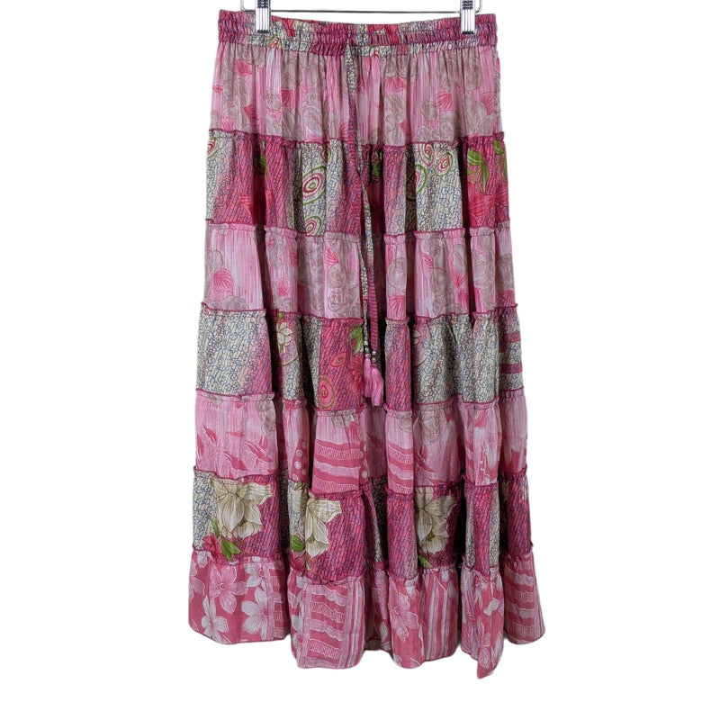 Up-Cycled Sari Elastic Band Tiered Skirt #81