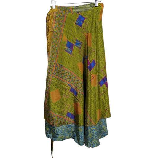 Plus/Maxi Length Up-Cycled Reversible Sari Wrap Skirt #87