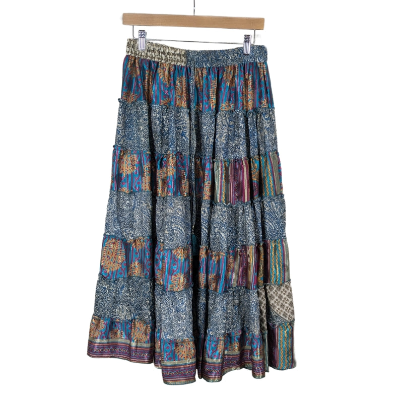 Up-Cycled Sari Elastic Band Tiered Skirt