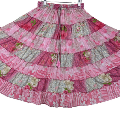 Up-Cycled Sari Elastic Band Tiered Skirt #81