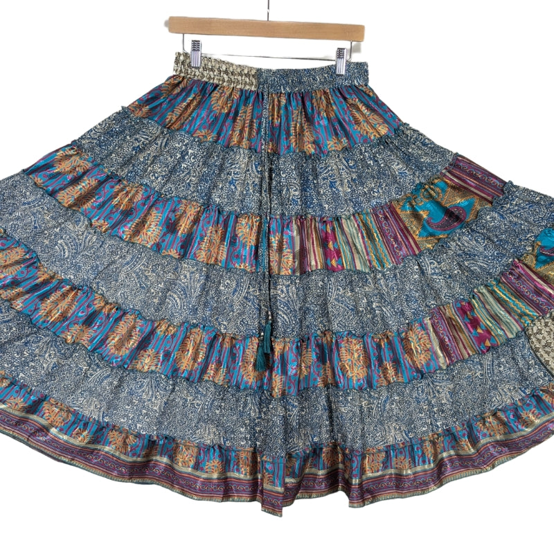 Up-Cycled Sari Elastic Band Tiered Skirt