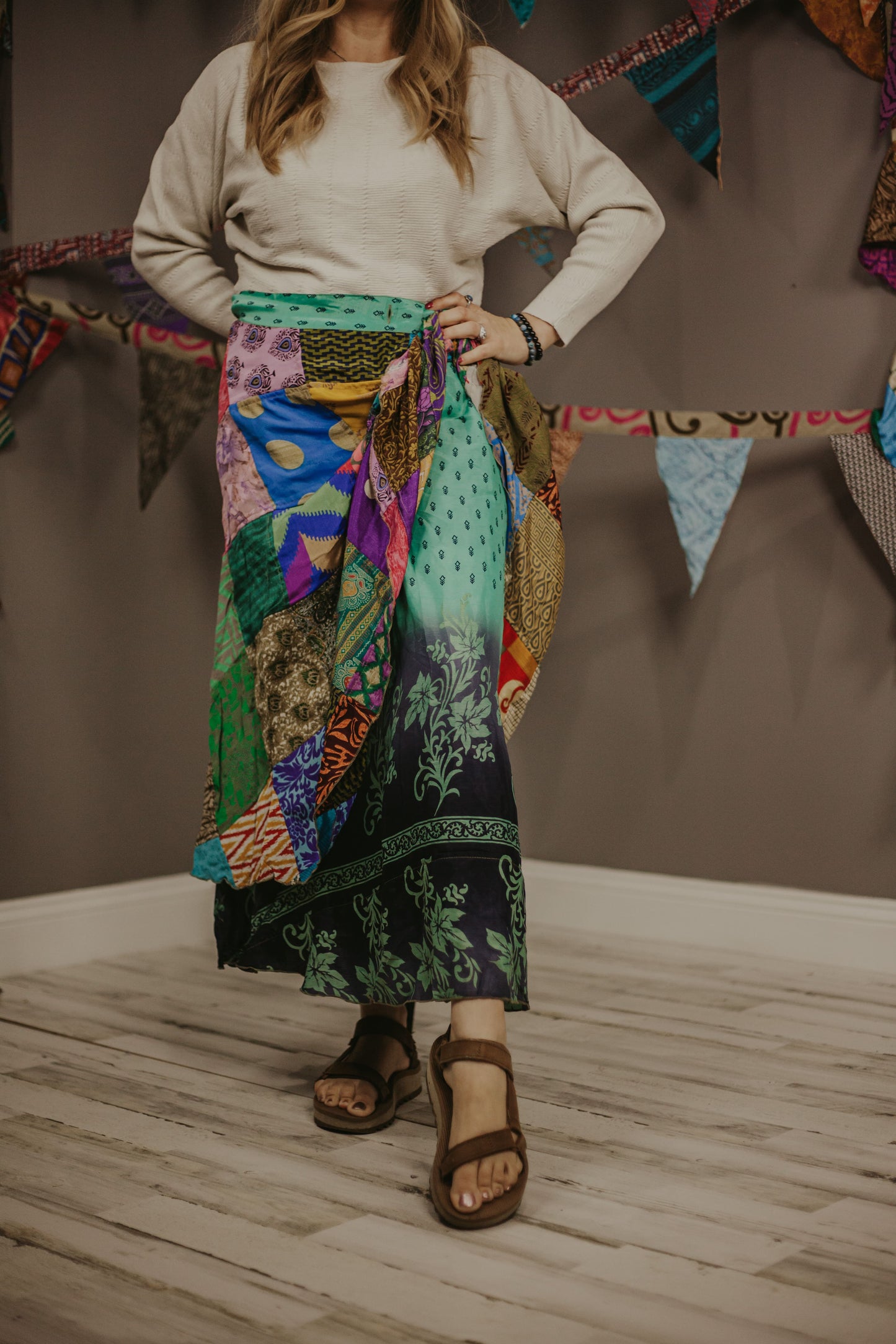 Plus Up-cycled Sari Wrap Reversible Patchwork Skirt