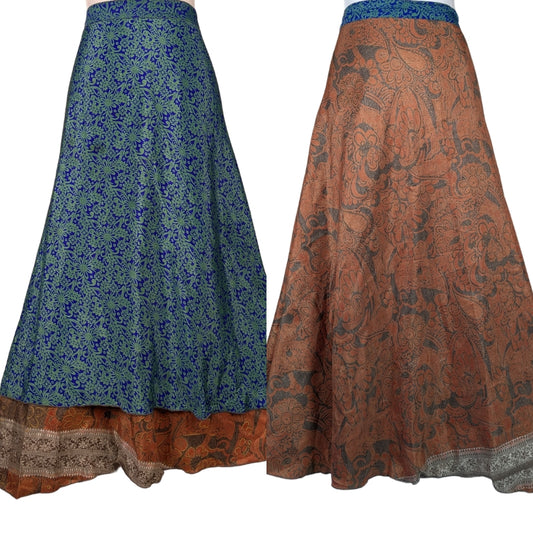 Regular/Maxi Length Up-Cycled Reversible Sari Wrap Skirt #31