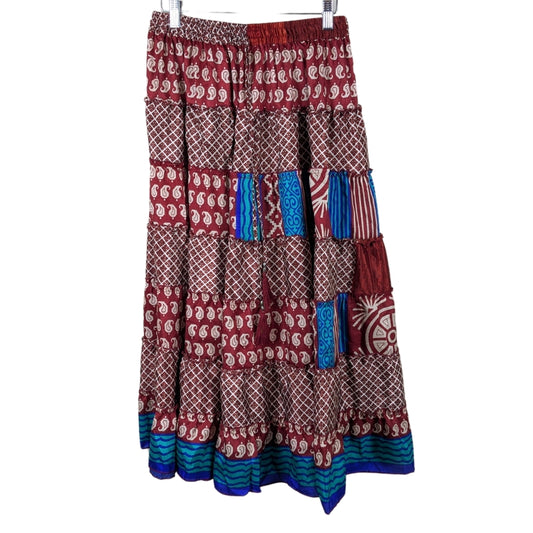 Up-Cycled Sari Elastic Band Tiered Skirt #83