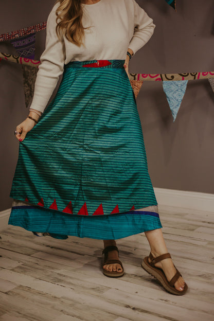 Plus Up-Cycled Reversible Sari Wrap Skirt