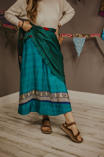 Plus Up-Cycled Reversible Sari Wrap Skirt