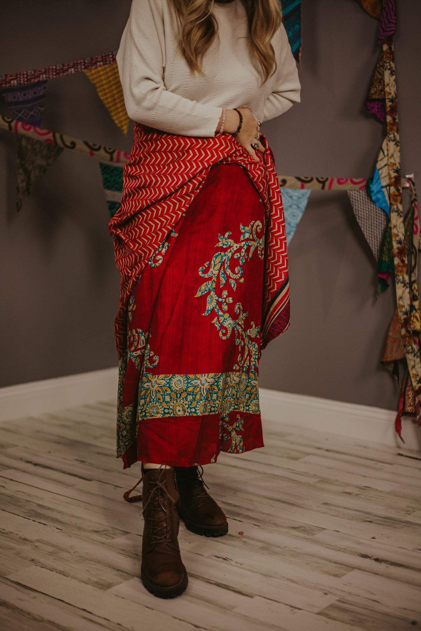 Plus Up-Cycled Reversible Sari Wrap Skirt