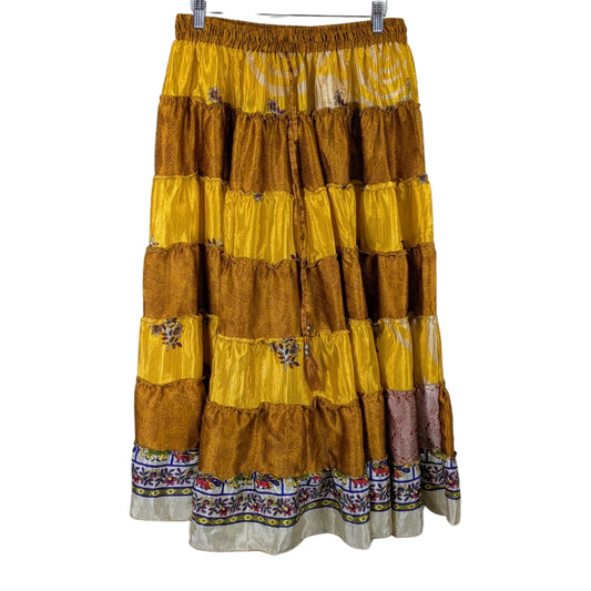 Up-Cycled Sari Elastic Band Tiered Skirt #82