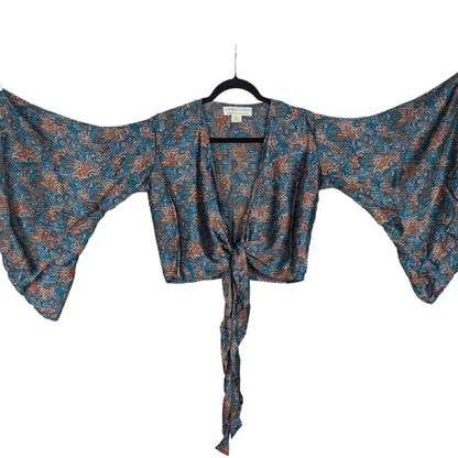 Regular Up-Cycled Sari Bell Sleeve Wrap Tie Top