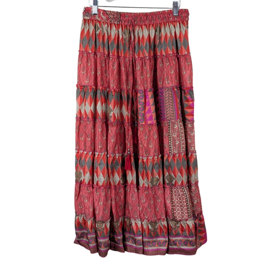 Up-Cycled Sari Elastic Band Tiered Skirt #67