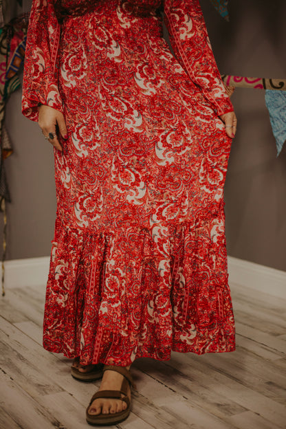 100% New Silk Long Sleeve Maxi Dress- Regular