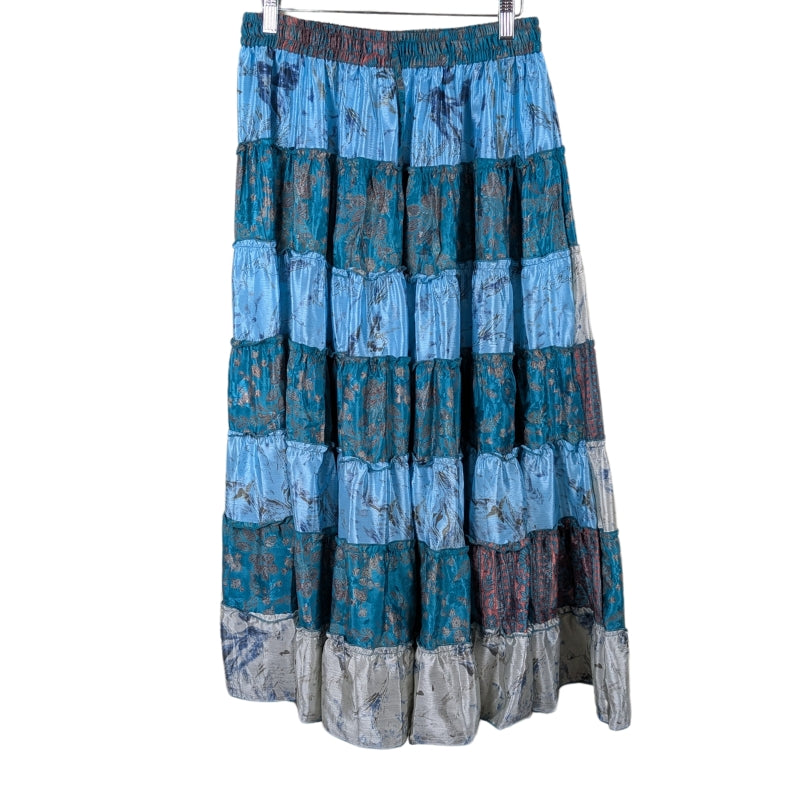 Up-Cycled Sari Elastic Band Tiered Skirt #18