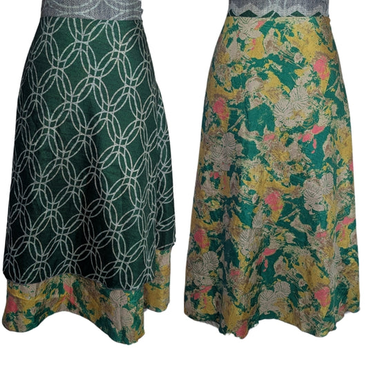 Regular/Tea Length Up-Cycled Reversible Sari Wrap Skirt #75