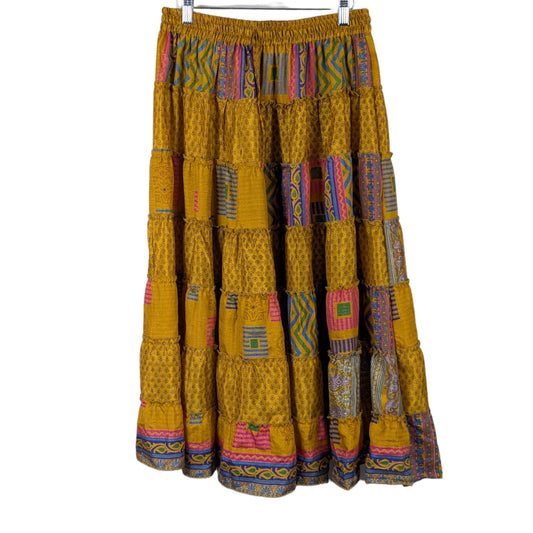 Up-Cycled Sari Elastic Band Tiered Skirt #75