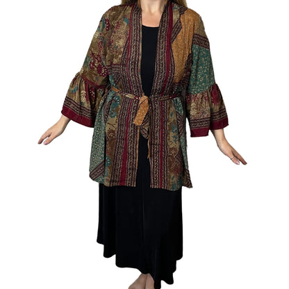 Short Flared Sleeve Up-cycled Sari Kimono