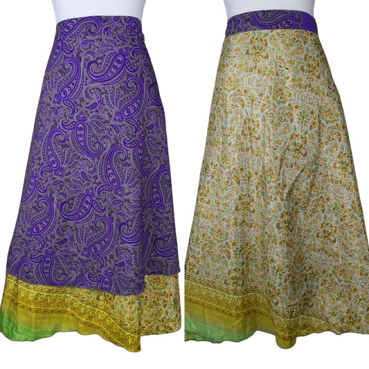 Plus/Tea Length Up-Cycled Reversible Sari Wrap Skirt #89