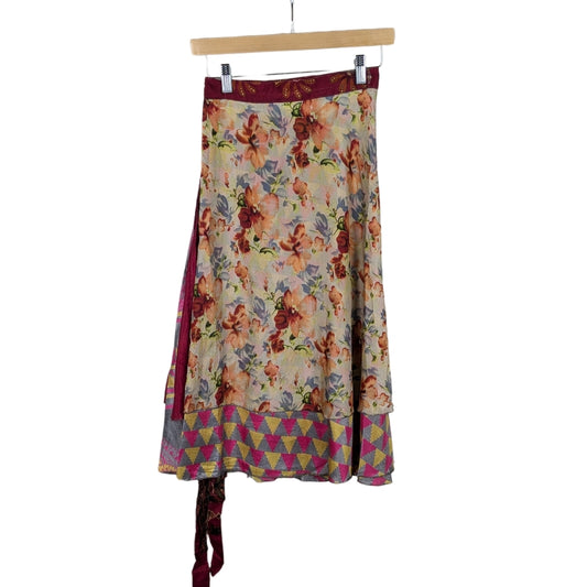 Regular/Tea Length Up-Cycled Reversible Sari Wrap Skirt #10