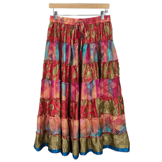 Up-Cycled Sari Elastic Band Tiered Skirt