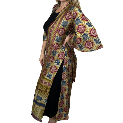 Flared Sleeve Side Slit Up-cycled Sari Kimono