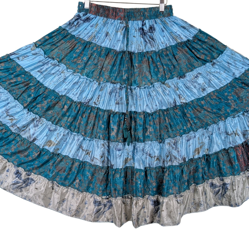 Up-Cycled Sari Elastic Band Tiered Skirt #18