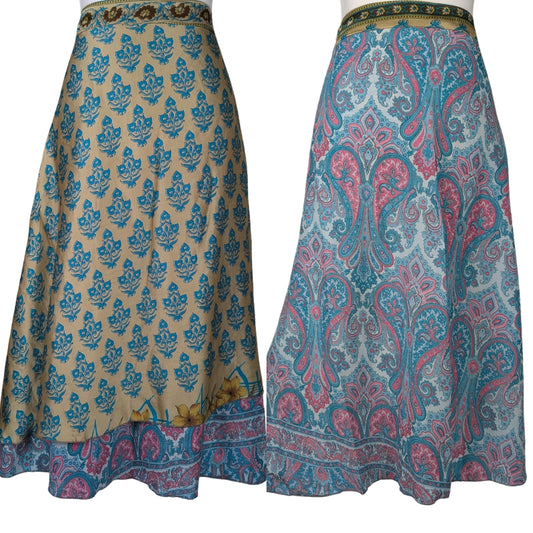 Plus/Tea Length Up-Cycled Reversible Sari Wrap Skirt #3