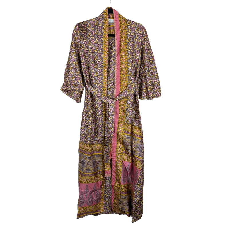 Flared Sleeve Side Slit Up-cycled Sari Kimono