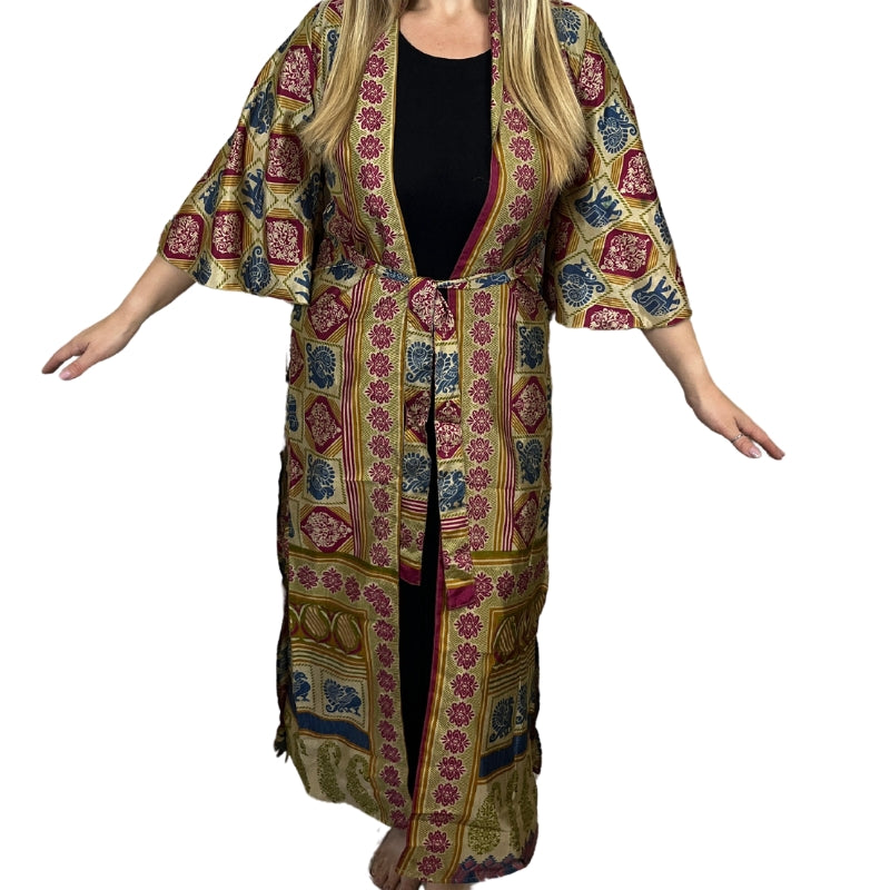 Flared Sleeve Side Slit Up-cycled Sari Kimono