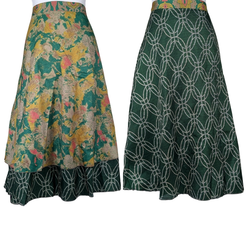 Regular/Tea Length Up-Cycled Reversible Sari Wrap Skirt #88