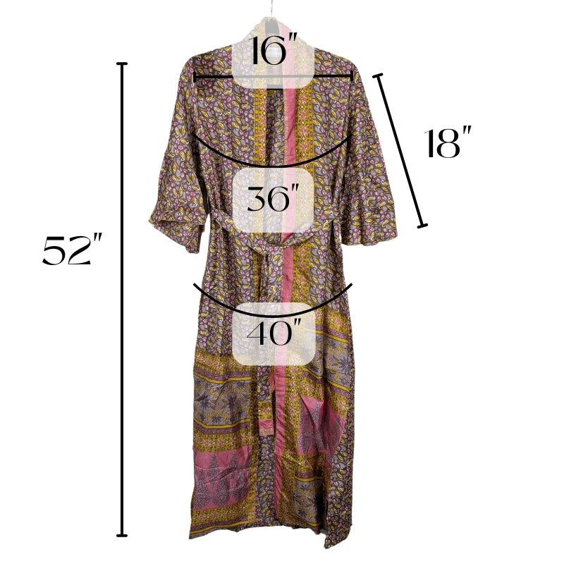 Flared Sleeve Side Slit Up-cycled Sari Kimono