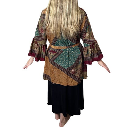 Short Flared Sleeve Up-cycled Sari Kimono