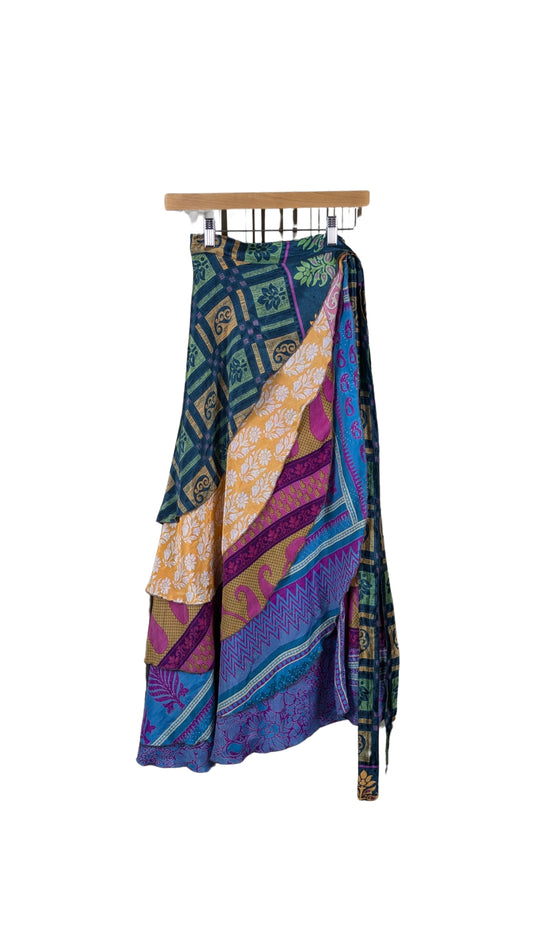 Regular 4 Layer Maxi Length Up-Cycled Reversible Sari Wrap Skirt