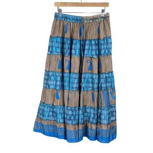 Up-Cycled Sari Elastic Band Tiered Skirt