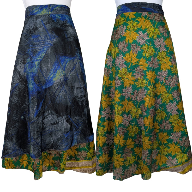 Plus/Tea Length Up-Cycled Reversible Sari Wrap Skirt #91