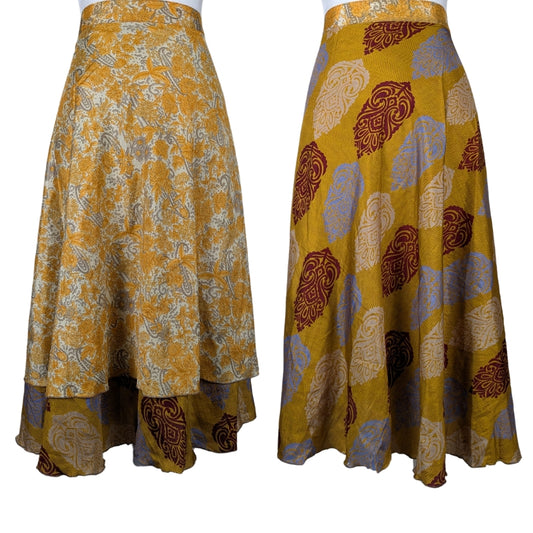 Regular/Tea Length Up-Cycled Reversible Sari Wrap Skirt #77