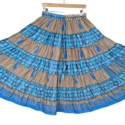 Up-Cycled Sari Elastic Band Tiered Skirt