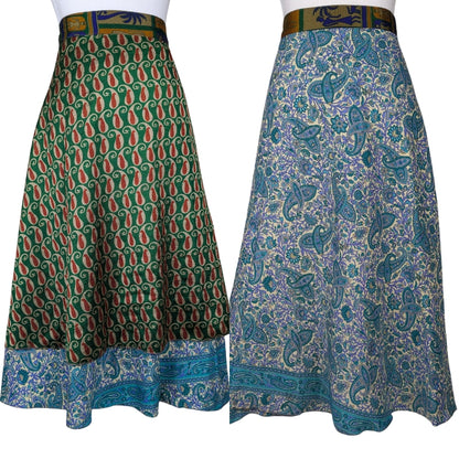 Plus/Tea Length Up-Cycled Reversible Sari Wrap Skirt #90