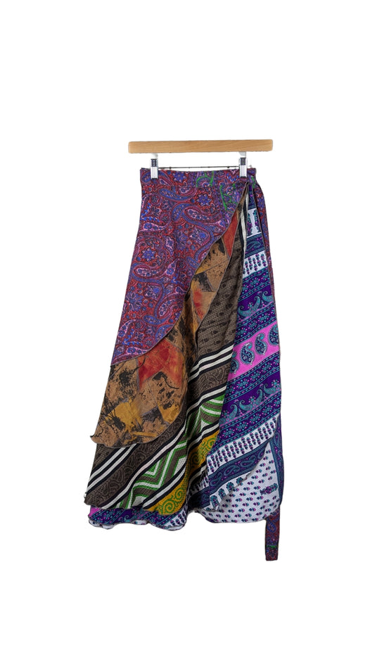 Regular 4 Layer Maxi Length Up-Cycled Reversible Sari Wrap Skirt