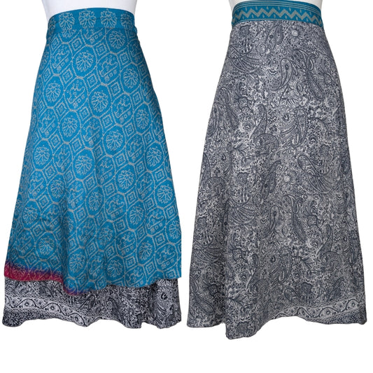 Plus/Tea Length Up-Cycled Reversible Sari Wrap Skirt #92