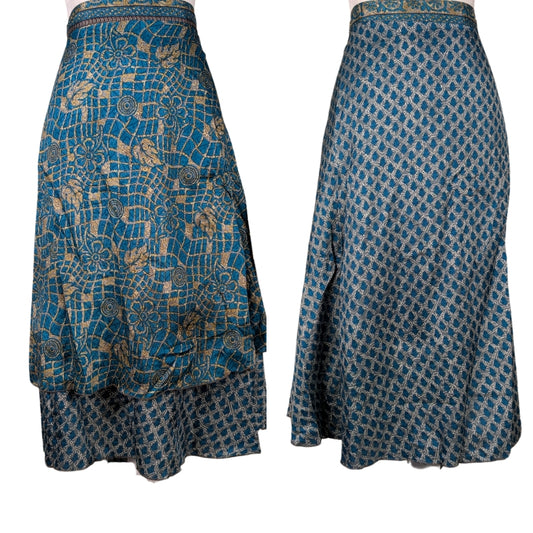 Regular/Tea Length Up-Cycled Reversible Sari Wrap Skirt #99