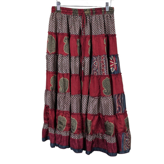 Up-Cycled Sari Elastic Band Tiered Skirt #26