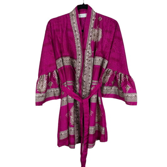 Short Flared Sleeve Up-cycled Sari Kimono