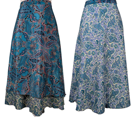 Regular/Tea Length Up-Cycled Reversible Sari Wrap Skirt #19