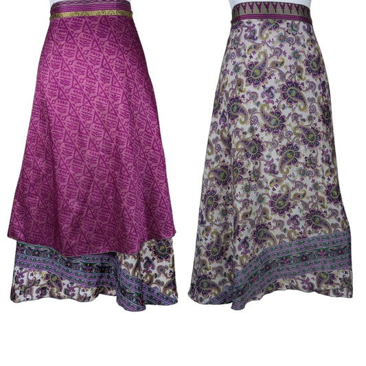 Plus/Tea Length Up-Cycled Reversible Sari Wrap Skirt #70