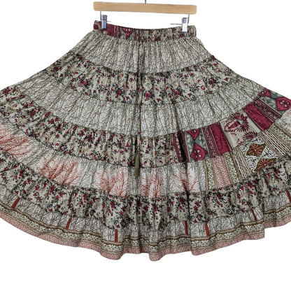 Up-Cycled Sari Elastic Band Tiered Skirt