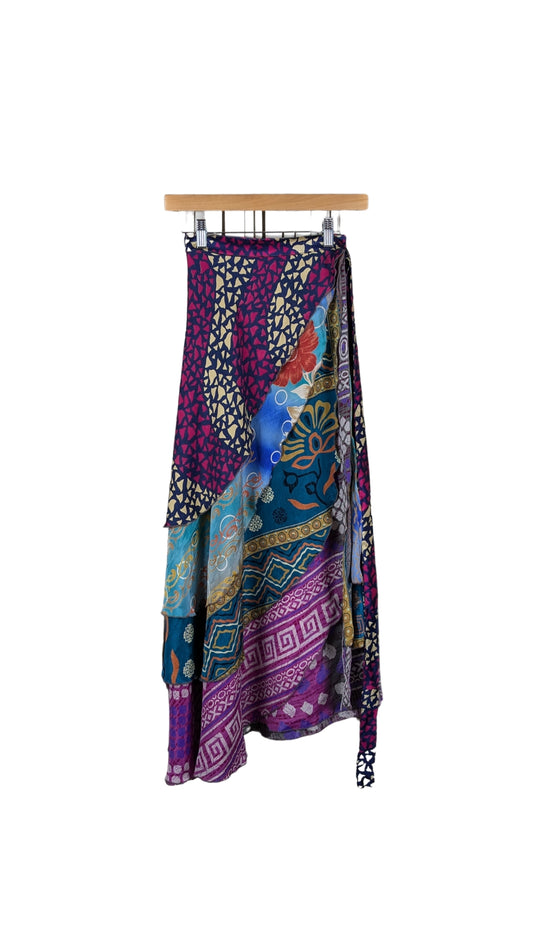 Regular 4 Layer Maxi Length Up-Cycled Reversible Sari Wrap Skirt