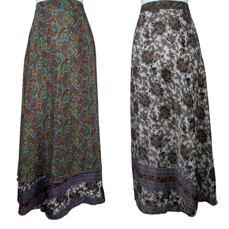 Regular/Maxi Length Up-Cycled Reversible Sari Wrap Skirt #46