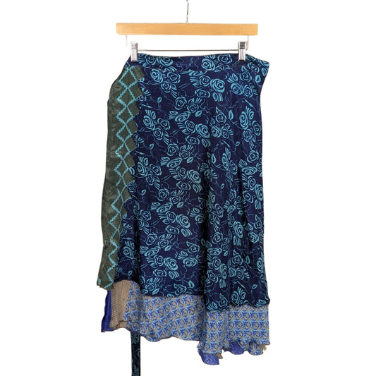 Goddess/Tea Length Up-Cycled Reversible Sari Wrap Skirt #50