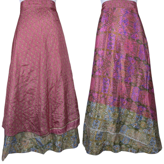 Plus/Maxi Length Up-Cycled Reversible Sari Wrap Skirt #93